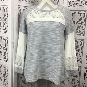 Annabelle Gray Long Sleeve Pullover Sweater Top Sm